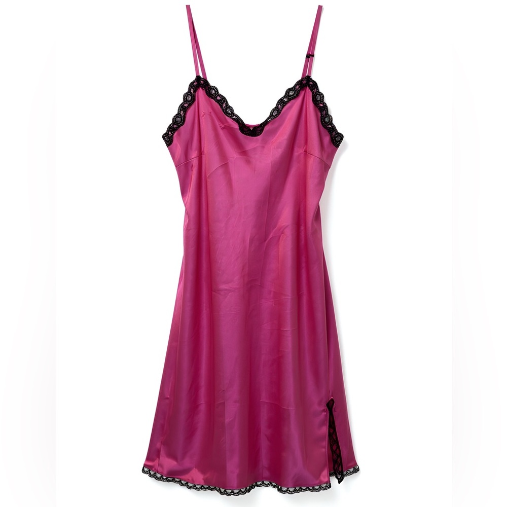 Vintage Hot Pink Black Lace Trim Slip